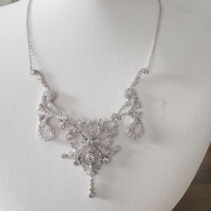 Sterling Silver Rhodium Brillant Cut CZ Fancy Scoll Design Necklace